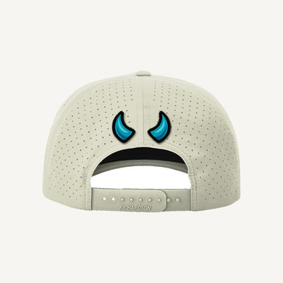 Golf Demons Stone Age on a Richardson 355 hat in Oat Milk/Elmwood-White — back
