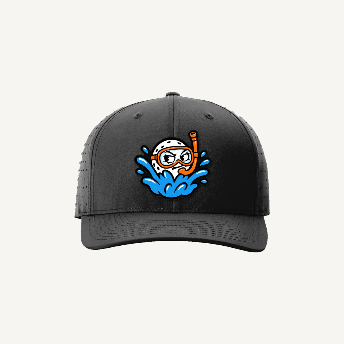 Golf Demons Water Hazard patch on a Richardson 632 hat in Black — front