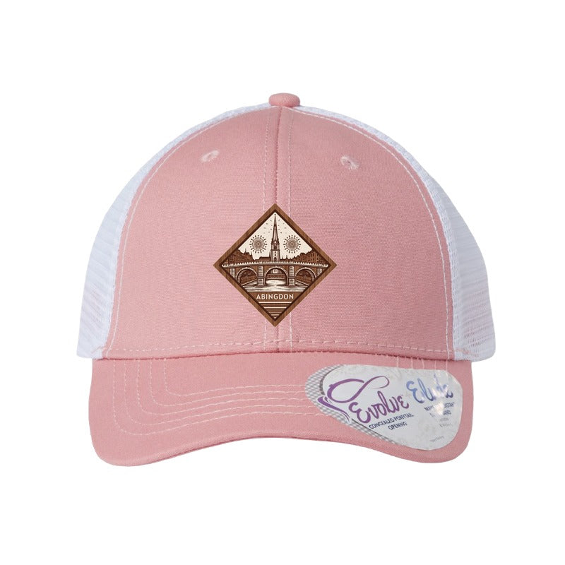 Abingdon bridge patch hat — Dusty Rose/White (Ponytail)