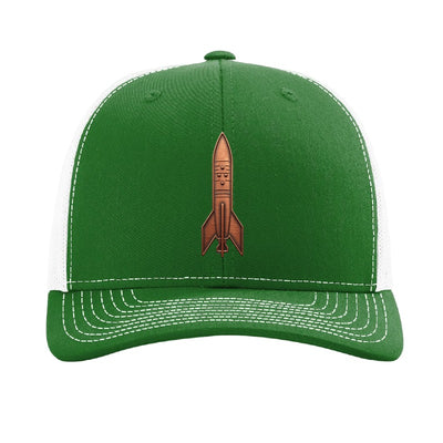 Copper rocket patch trucker hat, Andøya Norway first orbit — Kelly Green/White