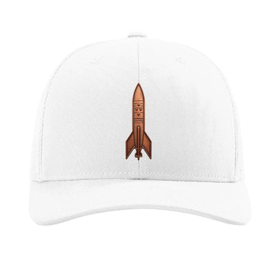 Copper rocket patch trucker hat, Andøya Norway first orbit — White