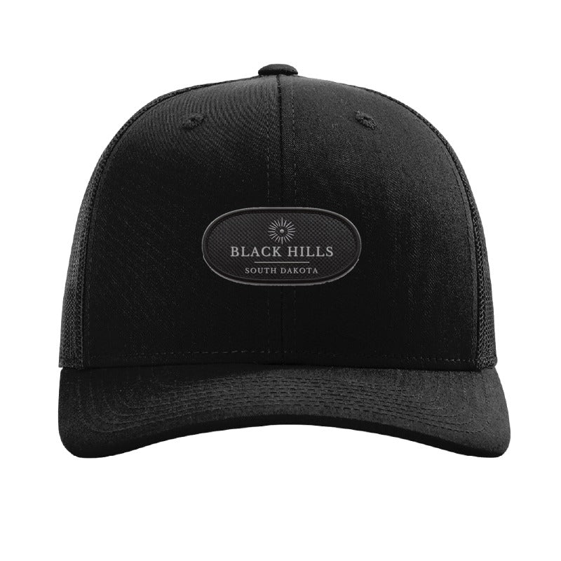 Carbon fiber patch trucker hat, Black Hills South Dakota — Black