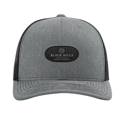 Carbon fiber patch trucker hat, Black Hills South Dakota — Heather Grey/Black