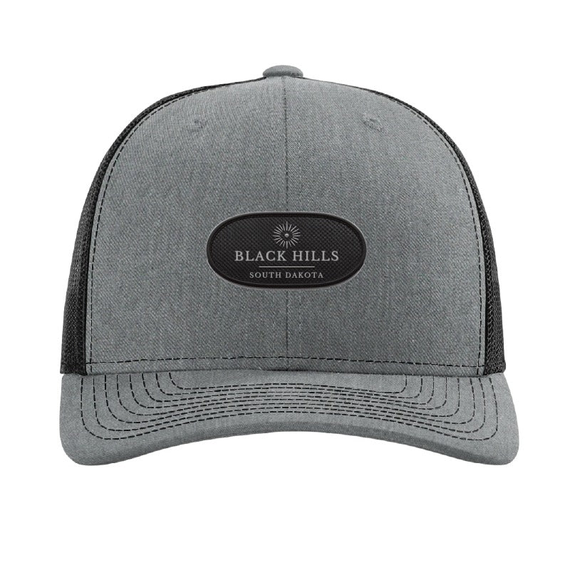 Carbon fiber patch trucker hat, Black Hills South Dakota — Heather Grey/Black