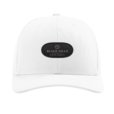 Carbon fiber patch trucker hat, Black Hills South Dakota — White