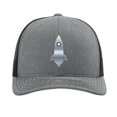 Steel rocket patch trucker hat, Boca Chica Texas - Heather Grey/Black