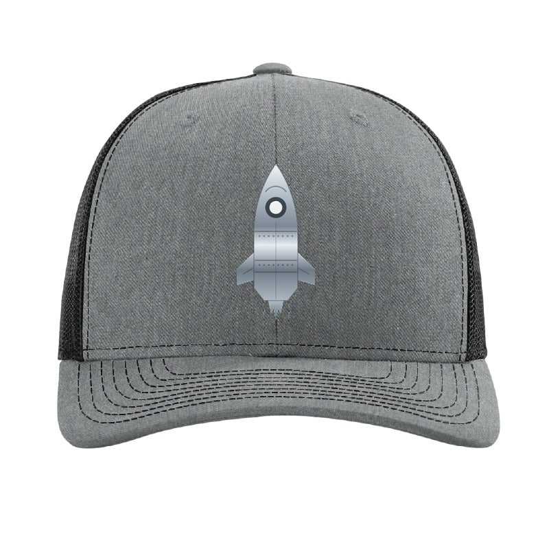 Steel rocket patch trucker hat, Boca Chica Texas - Heather Grey/Black