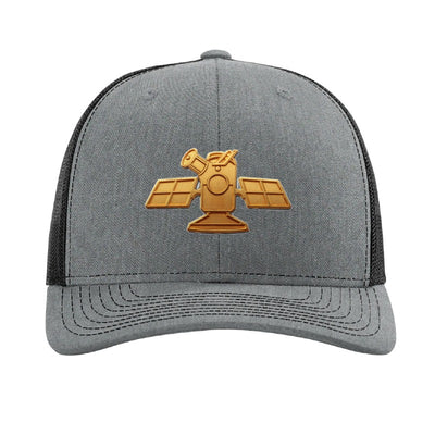 Gold space telescope patch trucker hat, Cape Canaveral — Heather Grey/Black