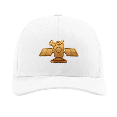 Gold space telescope patch trucker hat, Cape Canaveral — White
