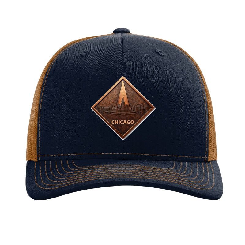 Chicago Skyline Spotlight patch hat — Navy/Caramel