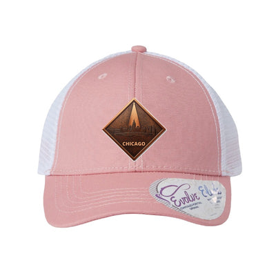 Chicago Skyline Spotlight patch hat — Dusty Rose/White (Ponytail)