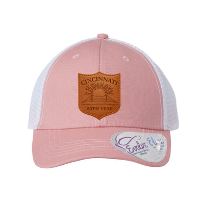 Cincinnati fireworks patch hat — Dusty Rose/White (Ponytail)