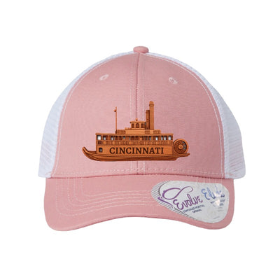 Cincinnati riverboat patch hat — Dusty Rose/White (Ponytail)