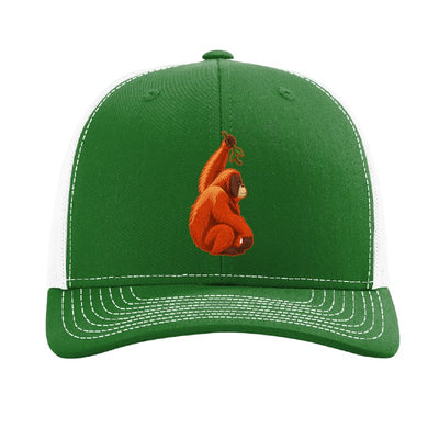 Embroidered orangutan patch trucker hat, Cleveland - Kelly/White