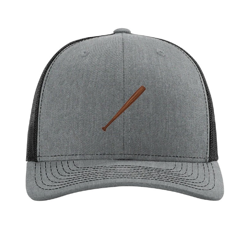 Wood baseball bat patch trucker hat, Cleveland grand slam and walk-off — Heather Grey/Black