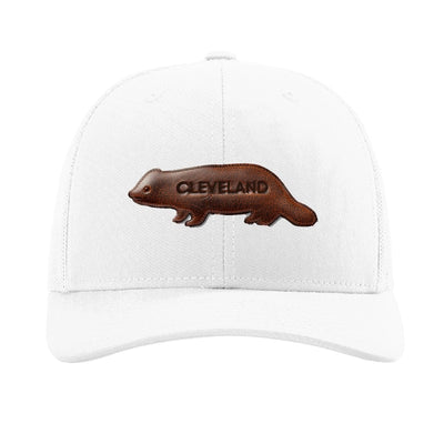 Leather fisher patch trucker hat, Cleveland — White