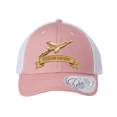 Cleveland Lakefront ribbon patch hat — Dusty Rose/White (Ponytail)