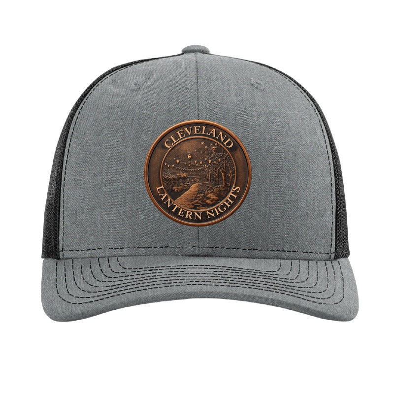 Cleveland Lantern Nights patch on a Richardson 112 trucker hat, Heather Grey/Black