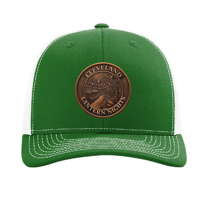 Cleveland Lantern Nights patch on a Richardson 112 trucker hat, Kelly/White