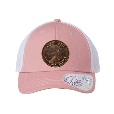 Cleveland Lantern Nights patch on an Infinity Charlie ponytail cap, Dusty Rose/White