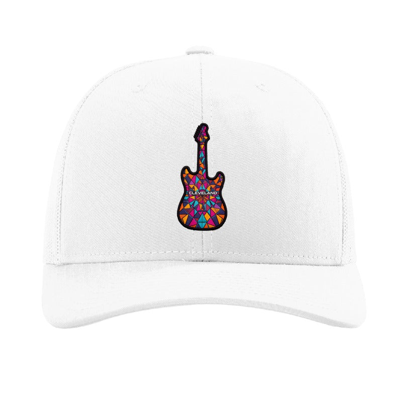 Cleveland mural guitar patch hat — White