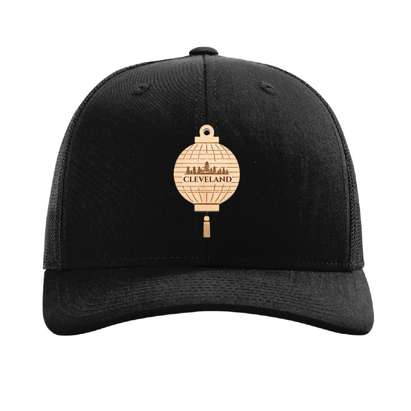 Cleveland Paper Lantern patch on a Richardson 112 trucker hat, Black