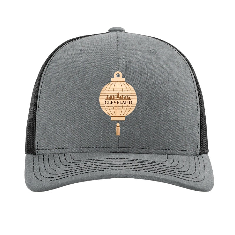 Cleveland Paper Lantern patch on a Richardson 112 trucker hat, Heather Grey/Black