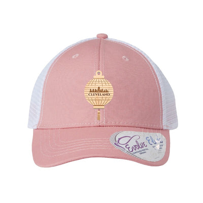 Cleveland Paper Lantern patch on an Infinity Charlie ponytail cap, Dusty Rose/White