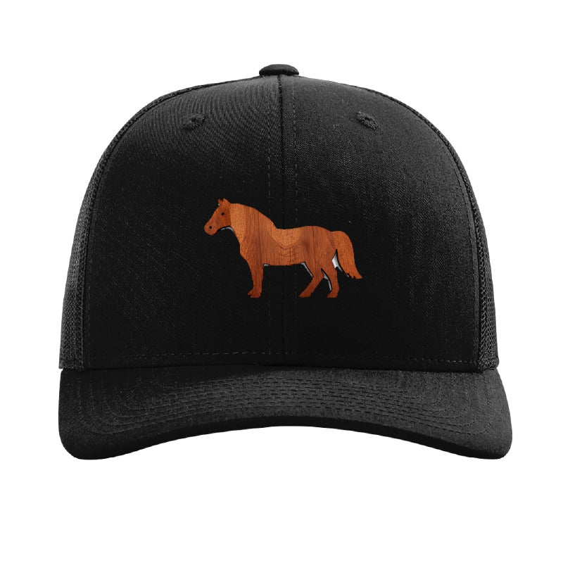Wood horse patch trucker hat, Cleveland mounted unit — Black
