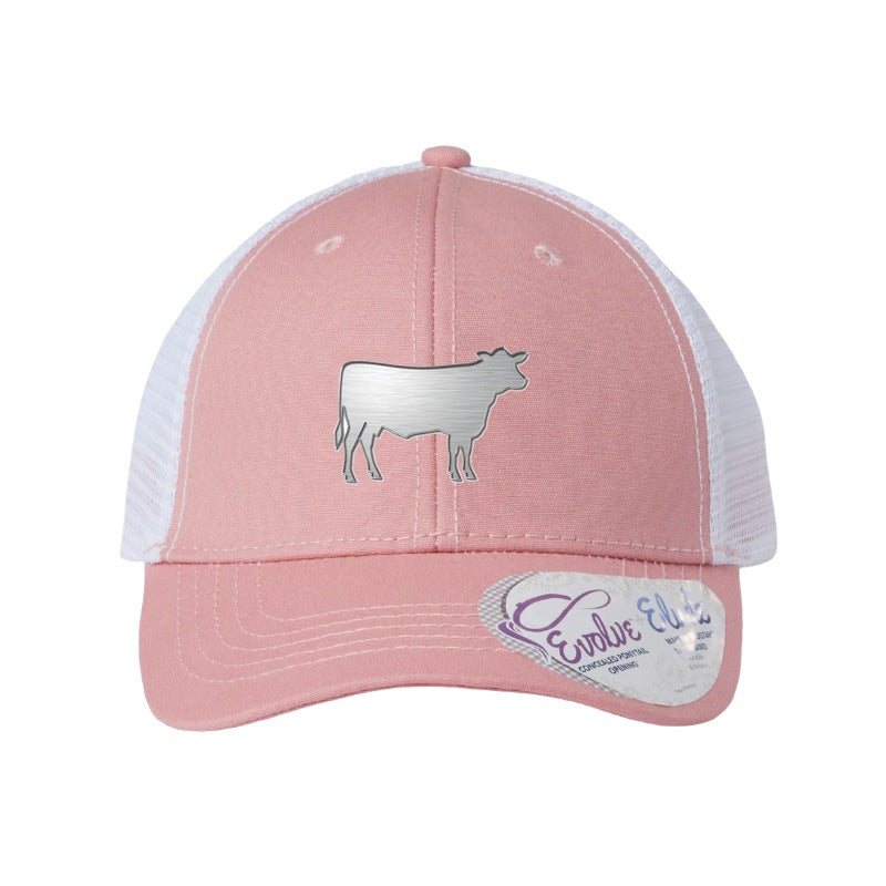 Des Moines prize cow patch hat — Dusty Rose/White (Ponytail)