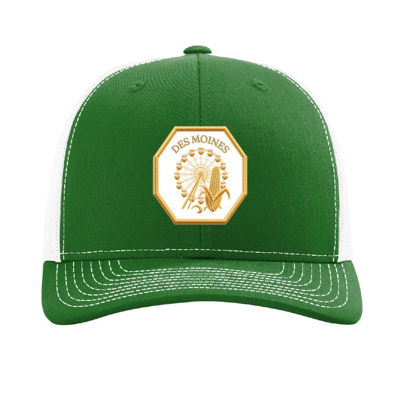 Des Moines ferris wheel patch hat — Kelly Green/White