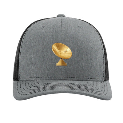 Gold dish antenna patch trucker hat, Goldstone California — Heather Grey/Black