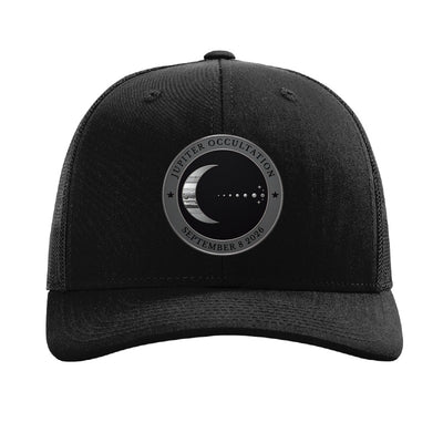 Steel Moon and Jupiter patch trucker hat, September 8 2026 occultation — Black