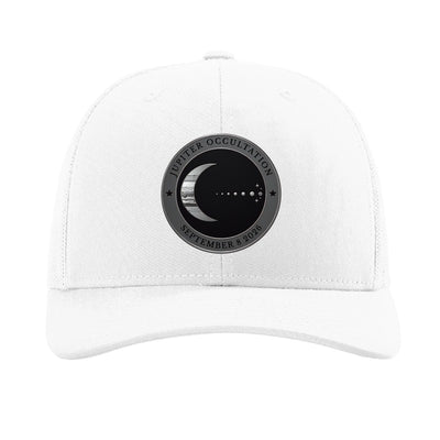 Steel Moon and Jupiter patch trucker hat, September 8 2026 occultation — White