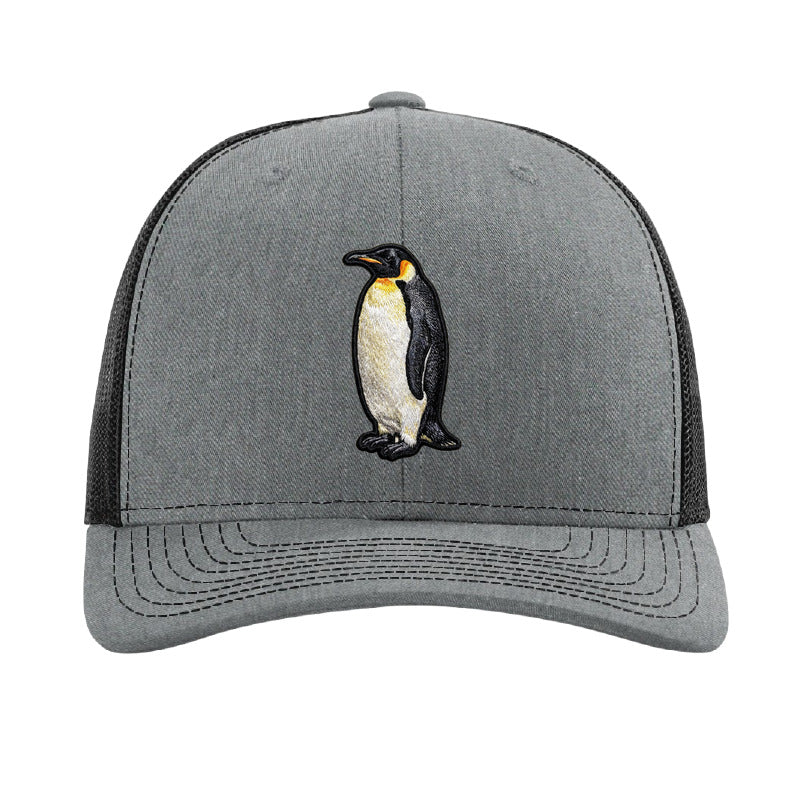 Embroidered penguin patch trucker hat, Kerguelen Islands - Heather Grey/Black