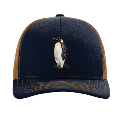Embroidered penguin patch trucker hat, Kerguelen Islands - Navy/Caramel