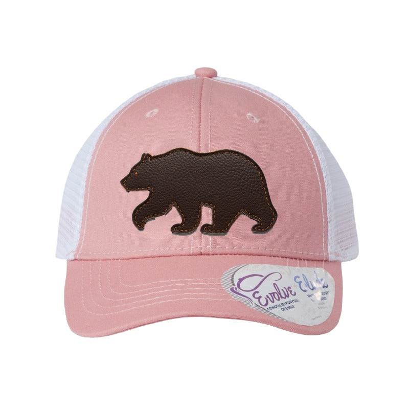 La Verne bear patch hat — Dusty Rose/White (Ponytail)