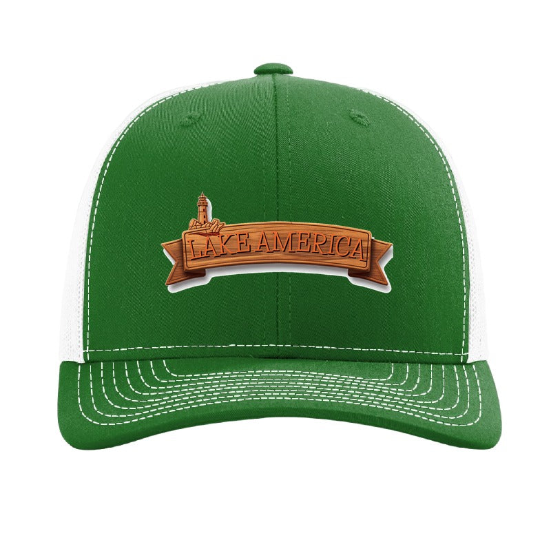 Lake America Banner patch hat — Kelly Green/White