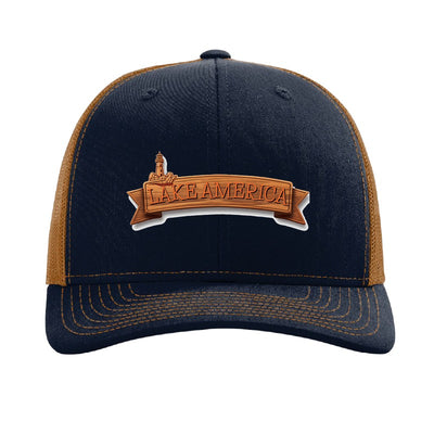 Lake America Banner patch hat — Navy/Caramel
