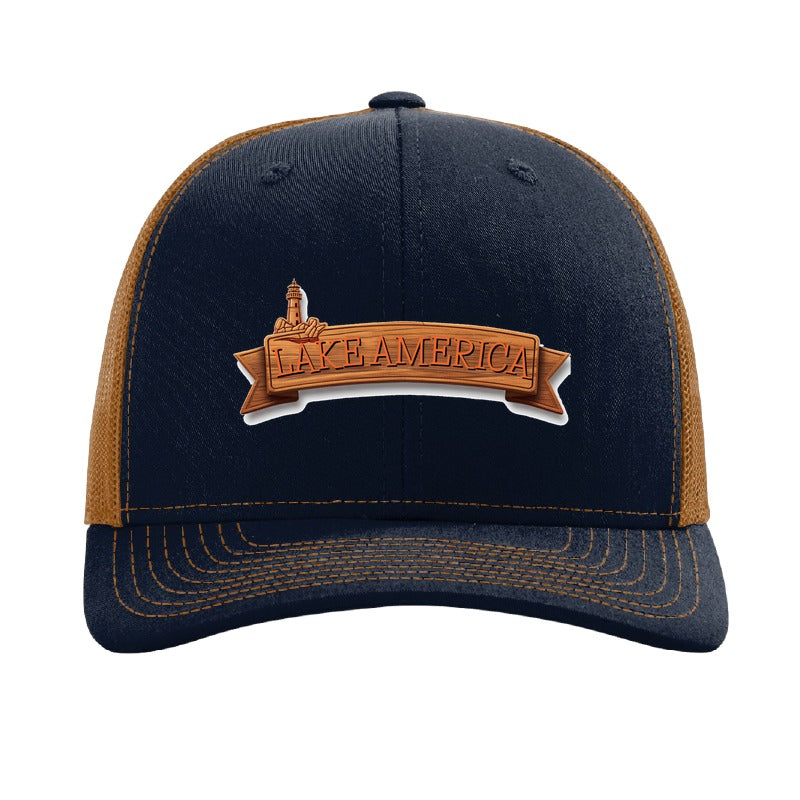 Lake America Banner patch hat — Navy/Caramel