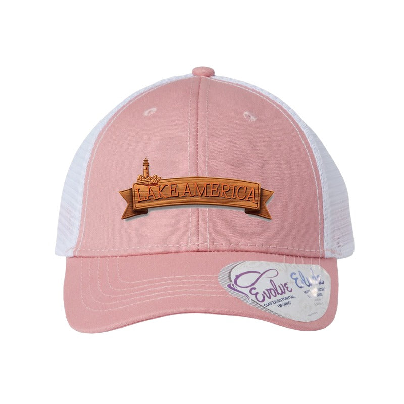 Lake America Ribbon patch hat - Dusty Rose/White (Ponytail)