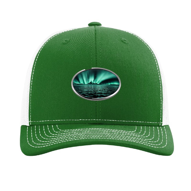 Lake Superior Aurora Trucker Hat — Kelly Green/White