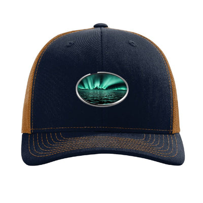 Lake Superior Aurora Trucker Hat — Navy/Caramel