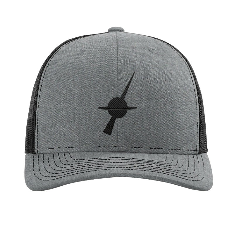 Matte carbon fiber black hole jet patch trucker hat, Milky Way - Heather Grey/Black