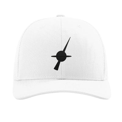 Matte carbon fiber black hole jet patch trucker hat, Milky Way - White