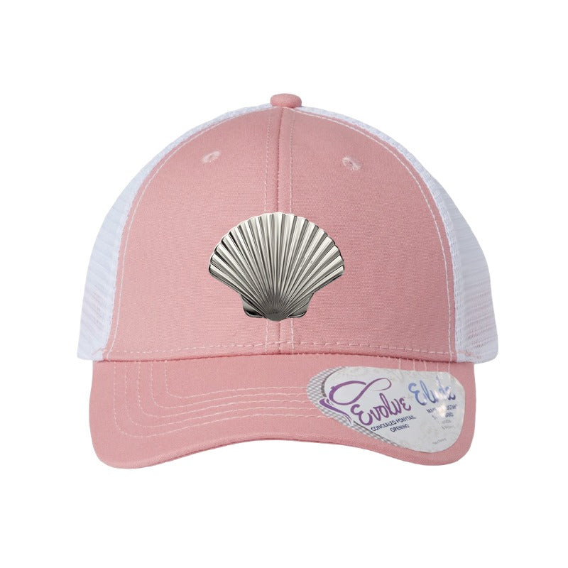 New York Harbor oyster patch hat — Dusty Rose/White (Ponytail)