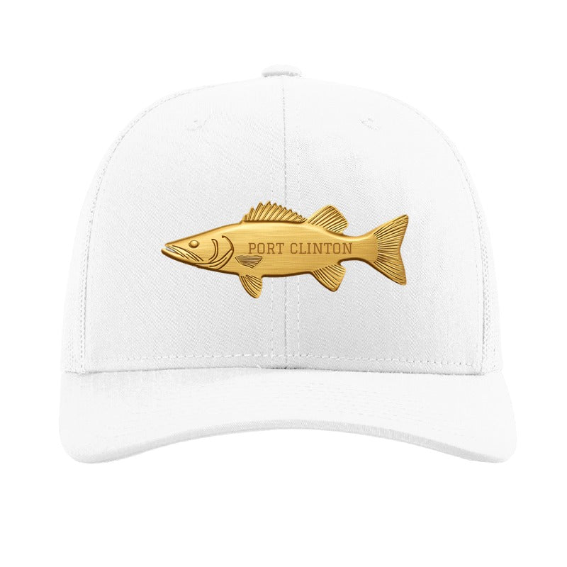 Port Clinton walleye patch on a Richardson 112 trucker hat, White