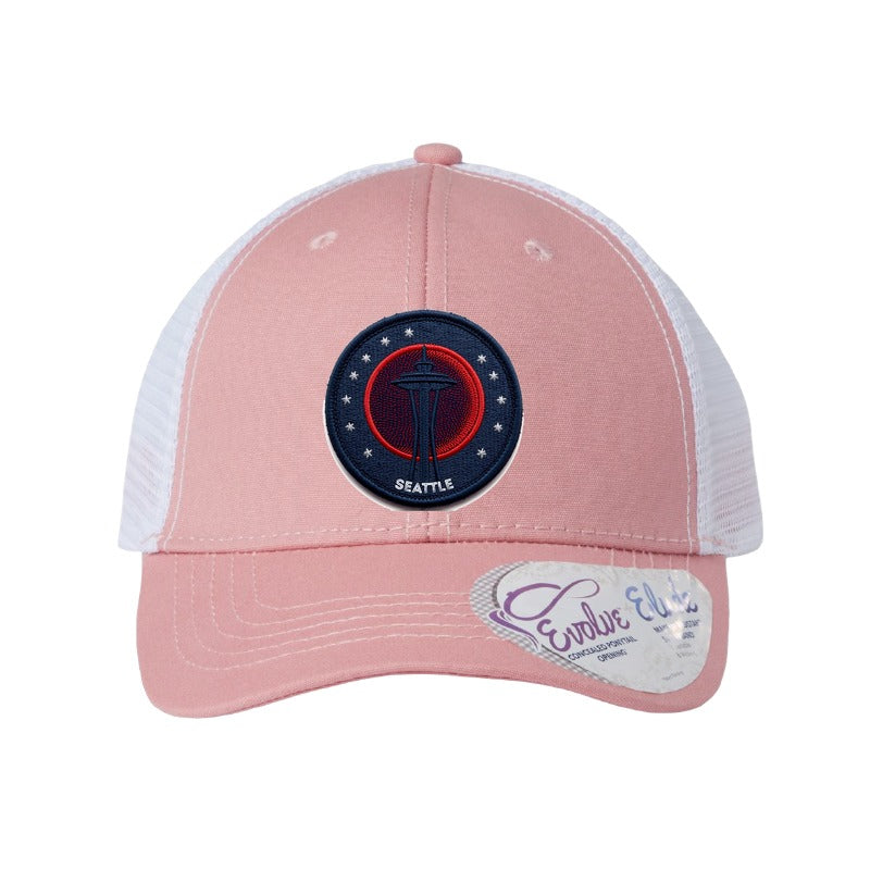 Seattle Blood Moon patch hat — Dusty Rose/White (Ponytail)