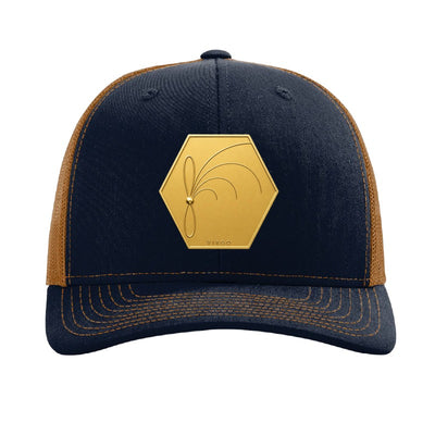 Gold-tone magnetar patch trucker hat, Virgo radio burst - Navy/Caramel