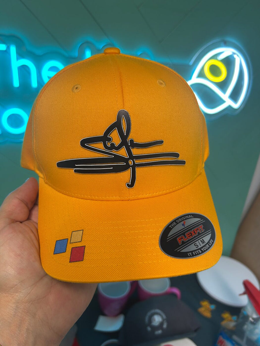 A signature, on orange